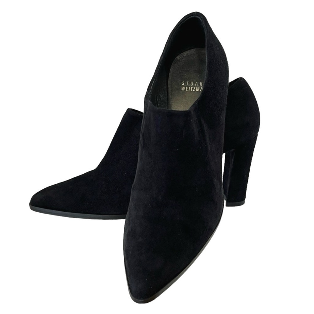 Stuart Weitzman Black Suede Pointed High-Heel Ankle Booties